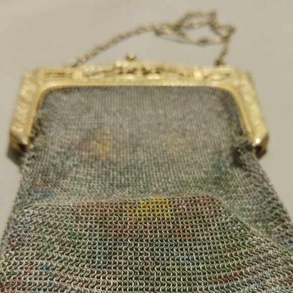Vintage Whiting Davis Mesh Purse Chain Strap Gold Floral Frame Art Deco Bag - Picture 2 of 8